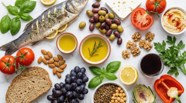A spread of Mediterranean food