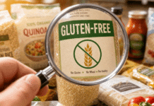 Gluten-free label through a magnifying glass