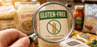 Gluten-free label through a magnifying glass