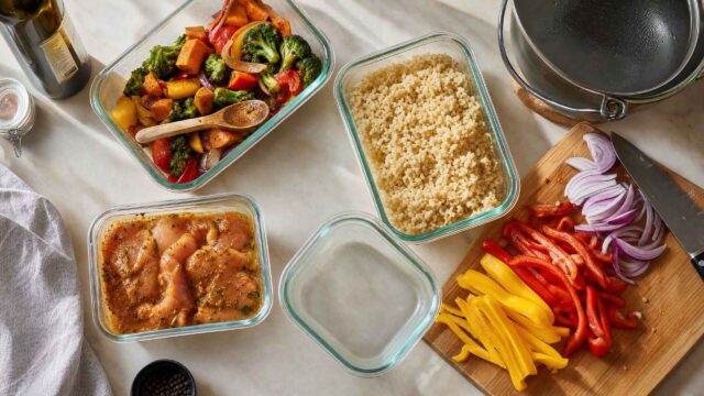 Food prepping on a kitchen counter