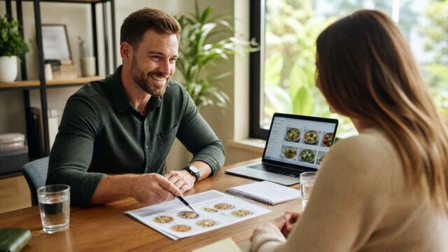 Nutrition coach explaining program to client