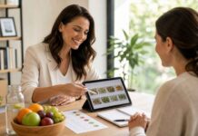 Nutrition coach talking with client